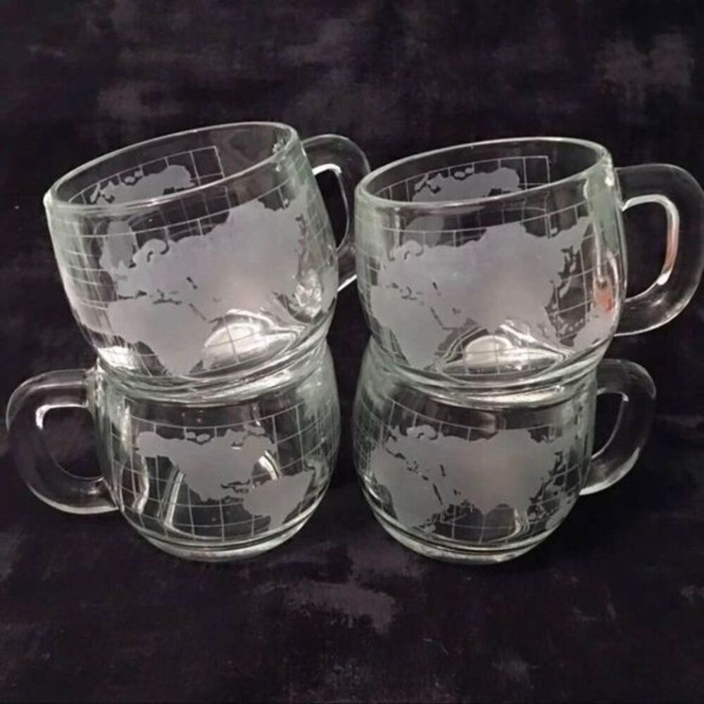 Vintage Nescafe World Map Coffee Mugs (Set Of 4)